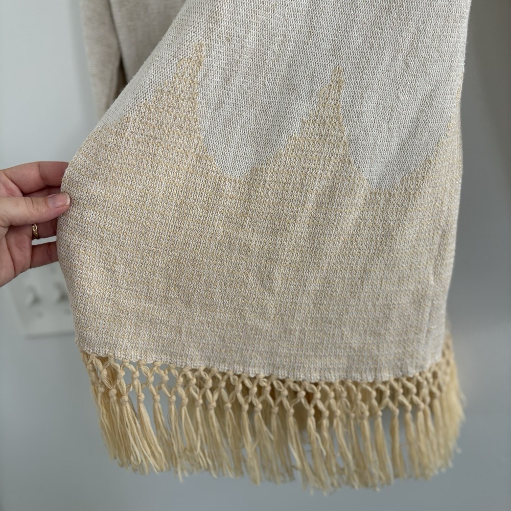 Lilly Pulitzer Tatum Long Fringe Hem Open BeigeGold Strings Sweater/Cardigan SzS - Picture 11 of 13